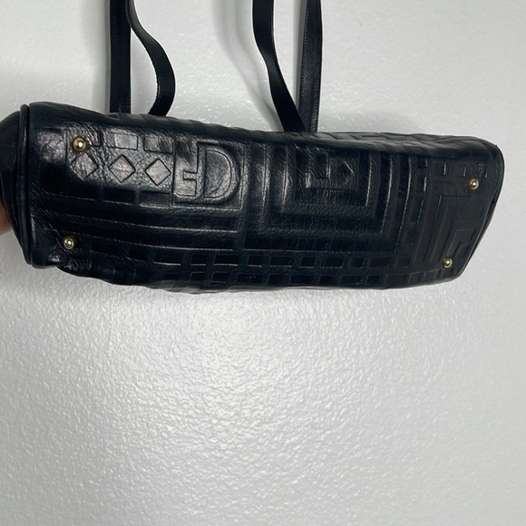 Vintage DUE FRATELLI Canada Black Embossed Double Handle Zip Shoulder Bag - Picture 4 of 7